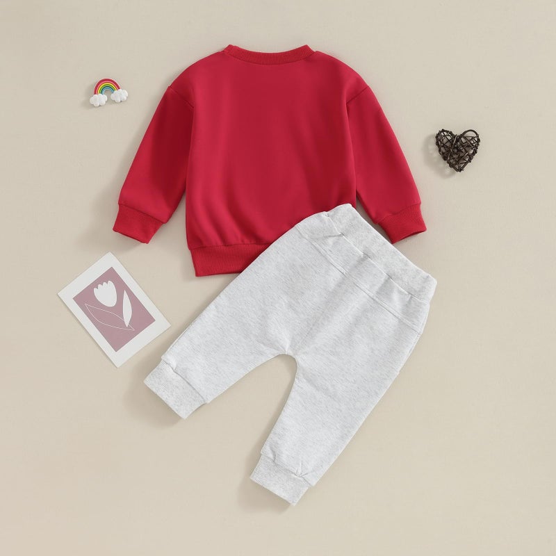 Okbabeha Baby Boy Valentine's Day Outfit Mr Steal Your Heart Long Sleeve Sweatshirt Jogger Newborn Toddler Boys Clothes Set (Mr steal your heart-Red, 2-3 Years) - Image 4