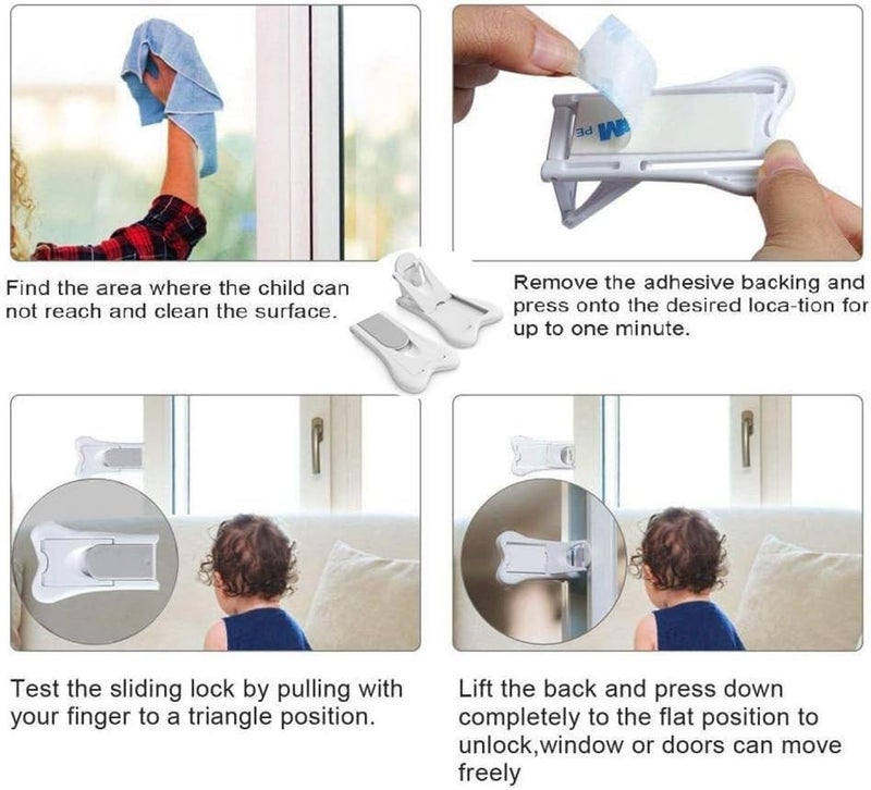 SIYANSHU Sliding Door Locks for Toddler Proofing, Child Safety Locks, 3M Strong Adhesive Sliding Door Child Lock for Stop Toddlers and Pets Opening Sliding, Suitable for Door Patio Closet Shower Shutter (White, Pack Of-4) - Image 5