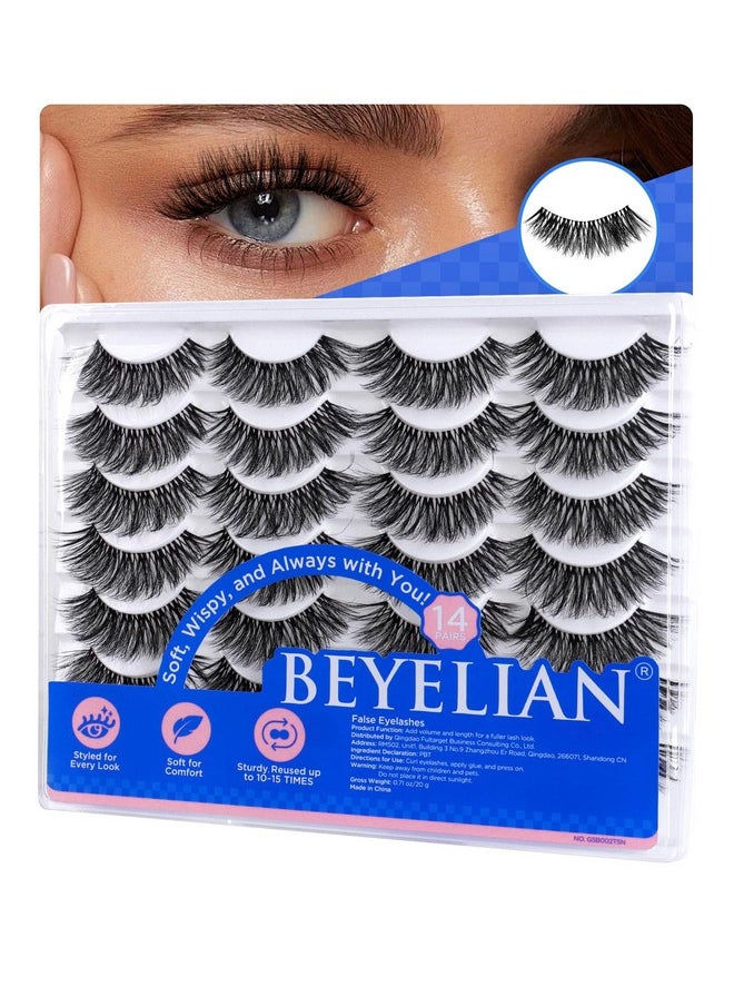BEYELIAN 14 Pairs False Eyelashes Clear Band D Curl 10-18Mm Long Eye Lashes Pack, Soft And Lightweight Invisible Band Faux Mink Lashes, Reusable, Easy To Apply (14P-Hscs-42)  - Image 1