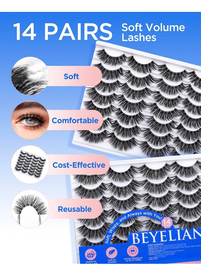 BEYELIAN 14 Pairs False Eyelashes Clear Band D Curl 10-18Mm Long Eye Lashes Pack, Soft And Lightweight Invisible Band Faux Mink Lashes, Reusable, Easy To Apply (14P-Hscs-42)  - Image 4