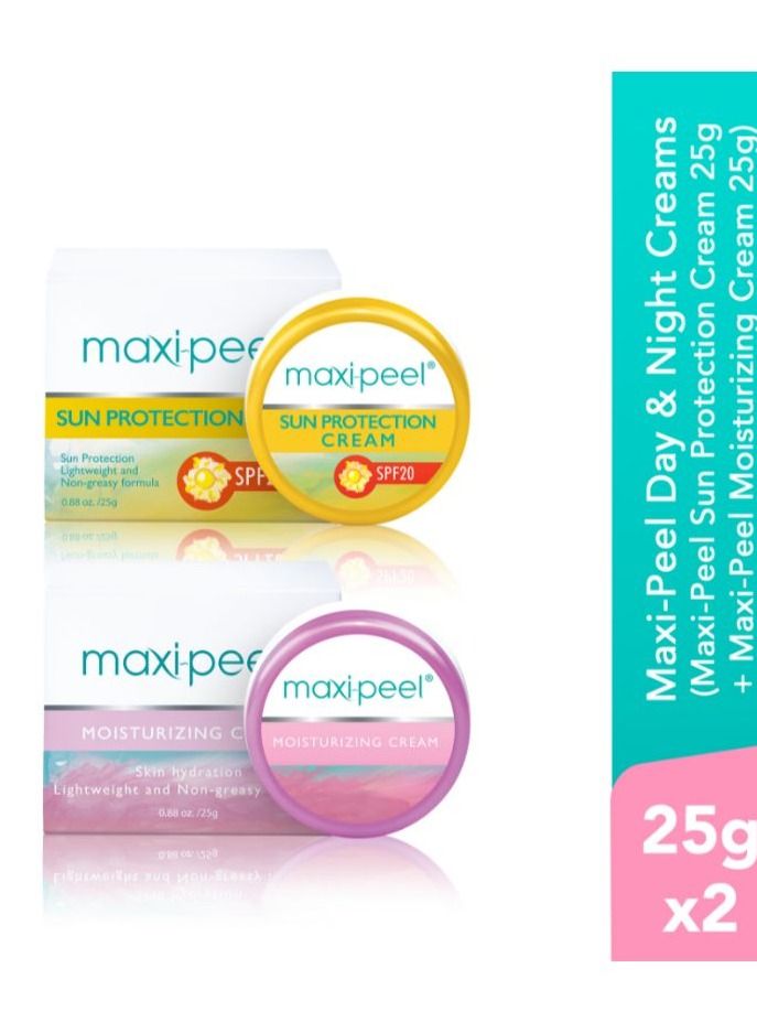 ماكسي بيل كريمات النهار والليل Maxi-Peel (كريم الحماية من الشمس Maxi-Peel 25 جم + كريم الترطيب Maxi-Peel 25 جم) - Image 1