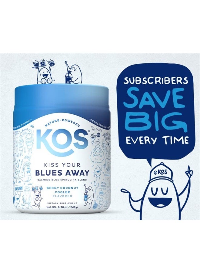 KOS USDA Organic Calming Blue Spirulina Blend, Plant Based - Algae Superfood Powder with Ashwagandha Root, Lemon Balm, Reishi Mushroom, B Complex - Berry Coconut Cooler Flavor, 28 Servings - Image 3