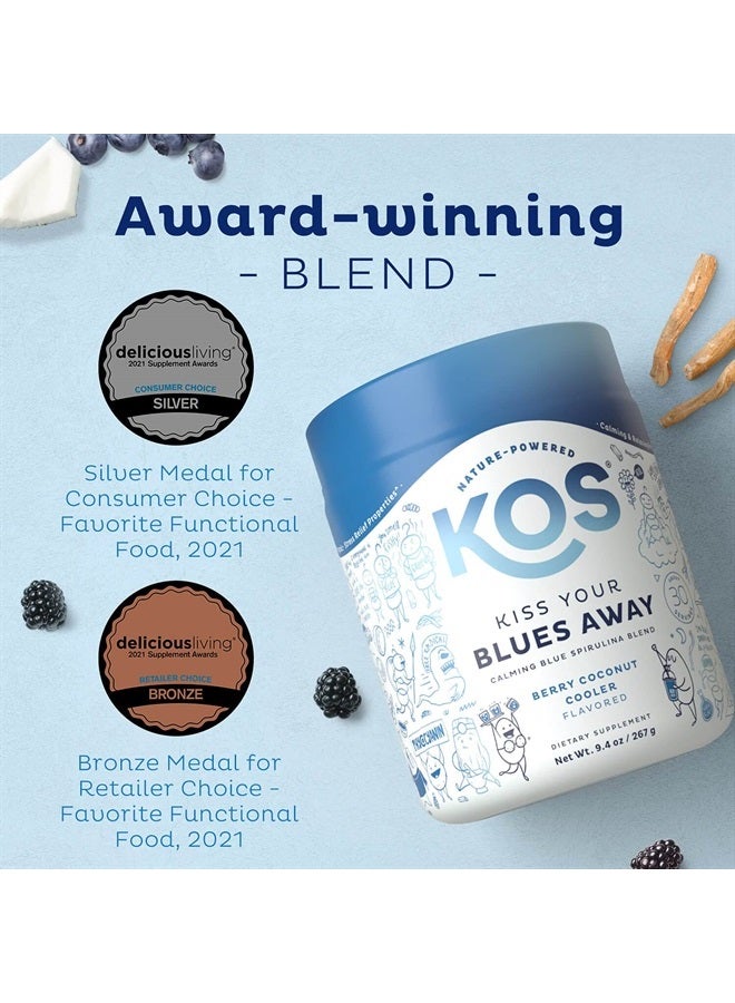 KOS USDA Organic Calming Blue Spirulina Blend, Plant Based - Algae Superfood Powder with Ashwagandha Root, Lemon Balm, Reishi Mushroom, B Complex - Berry Coconut Cooler Flavor, 28 Servings - Image 2