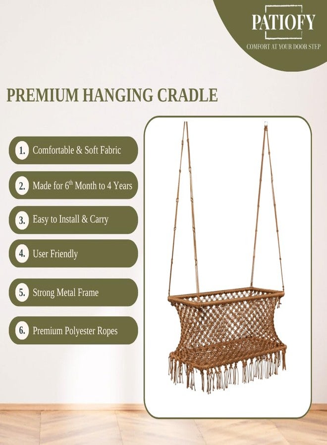 Patiofy Baby Swing Cradle for Supervised Use | Cradle for Newborn 6 Months to 4 Years | Handcrafted Rope Swing with Metal Frame | Indoor & Outdoor Use | Copper - Rectangle Shape - Image 5