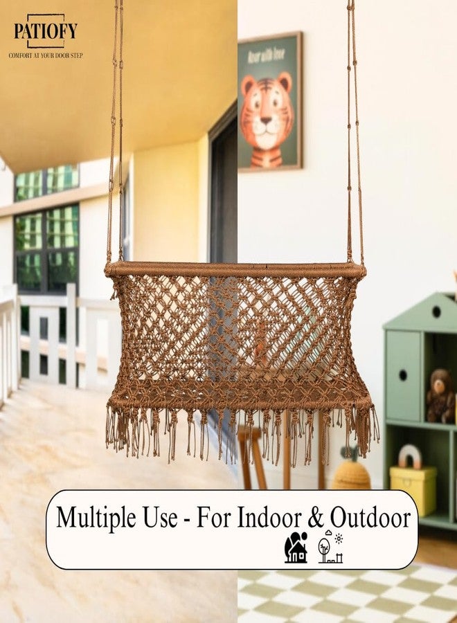 Patiofy Baby Swing Cradle for Supervised Use | Cradle for Newborn 6 Months to 4 Years | Handcrafted Rope Swing with Metal Frame | Indoor & Outdoor Use | Copper - Rectangle Shape - Image 2