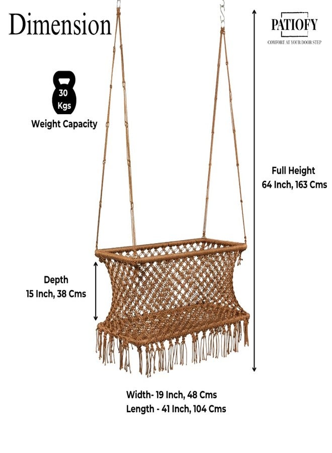 Patiofy Baby Swing Cradle for Supervised Use | Cradle for Newborn 6 Months to 4 Years | Handcrafted Rope Swing with Metal Frame | Indoor & Outdoor Use | Copper - Rectangle Shape - Image 4