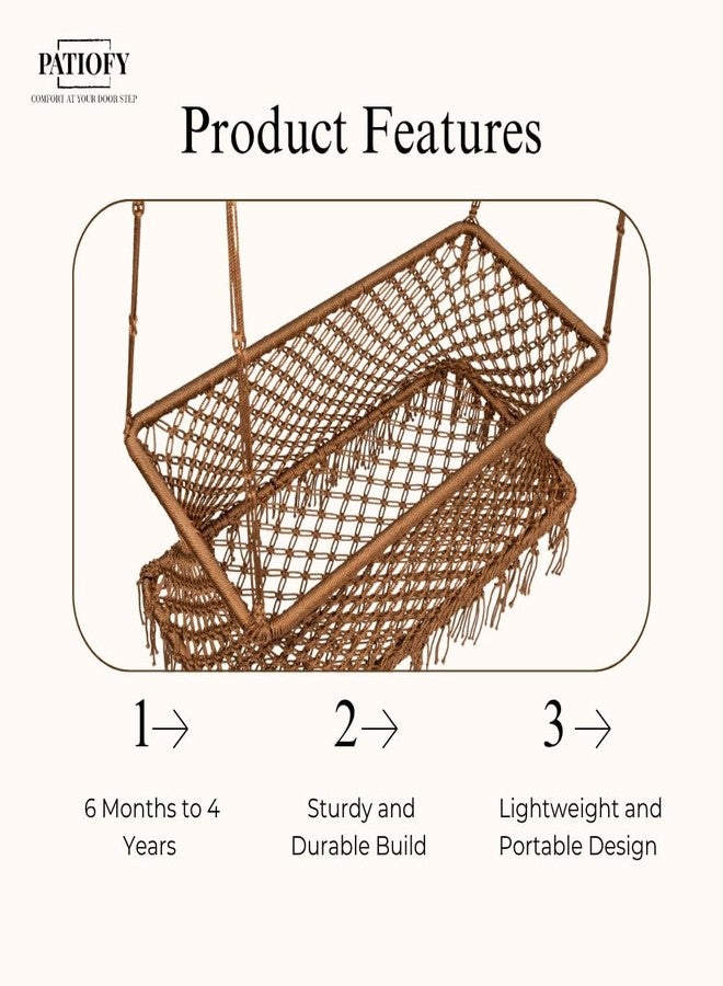 Patiofy Baby Swing Cradle for Supervised Use | Cradle for Newborn 6 Months to 4 Years | Handcrafted Rope Swing with Metal Frame | Indoor & Outdoor Use | Copper - Rectangle Shape - Image 3