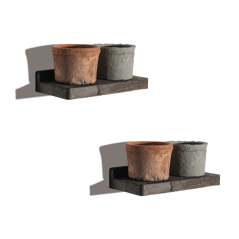 Freezing point Small Floating Shelves for Wall Set of 2 Natural Wood 8Ã—4Inch Wall Shelf Mini Corner Shelf Decor Plant Display Mounted Kitchen Bathroom Bedroom Decorative Storage Tiny Stand - Image 1