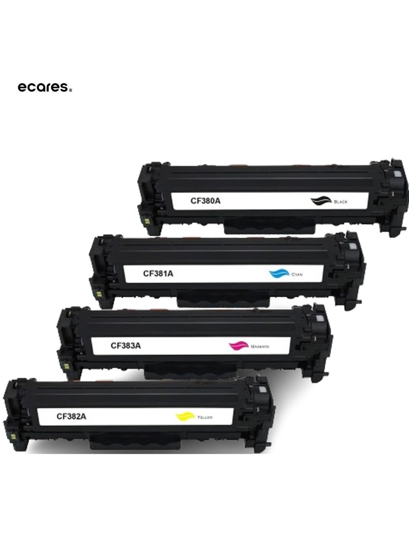 ECARES® 312A Compatible Toner Cartridge CF380A CF381A CF382A CF383A Work for HP Color laserJet Pro M476 M476dn MFP M476dw MFP M476dnw (Multicolor) - Image 1