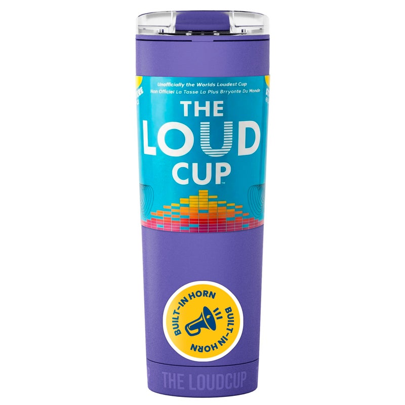 Loud Cup The LoudCup Blow Horn Tumbler, Cheer & Sip 2-in-1 Reusable Water Bottle with Built-In Horn for Sports Games, Tailgates, Parties & Events, BPA-Free, 23 oz, Royal Purple - Image 1