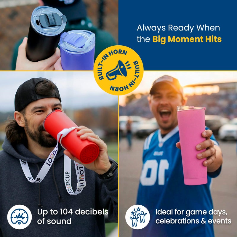 Loud Cup The LoudCup Blow Horn Tumbler, Cheer & Sip 2-in-1 Reusable Water Bottle with Built-In Horn for Sports Games, Tailgates, Parties & Events, BPA-Free, 23 oz, Royal Purple - Image 5