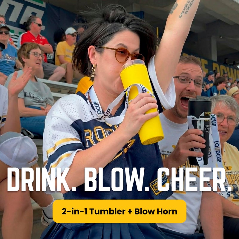 Loud Cup The LoudCup Blow Horn Tumbler, Cheer & Sip 2-in-1 Reusable Water Bottle with Built-In Horn for Sports Games, Tailgates, Parties & Events, BPA-Free, 23 oz, Royal Purple - Image 2
