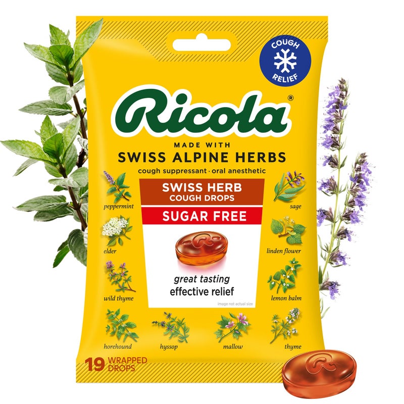 Ricola Swiss Herb Sugar Free Cough Drops with Menthol - Cough and Sore Throat Relief - 19 Count - Herbal Throat Lozenges - Image 1
