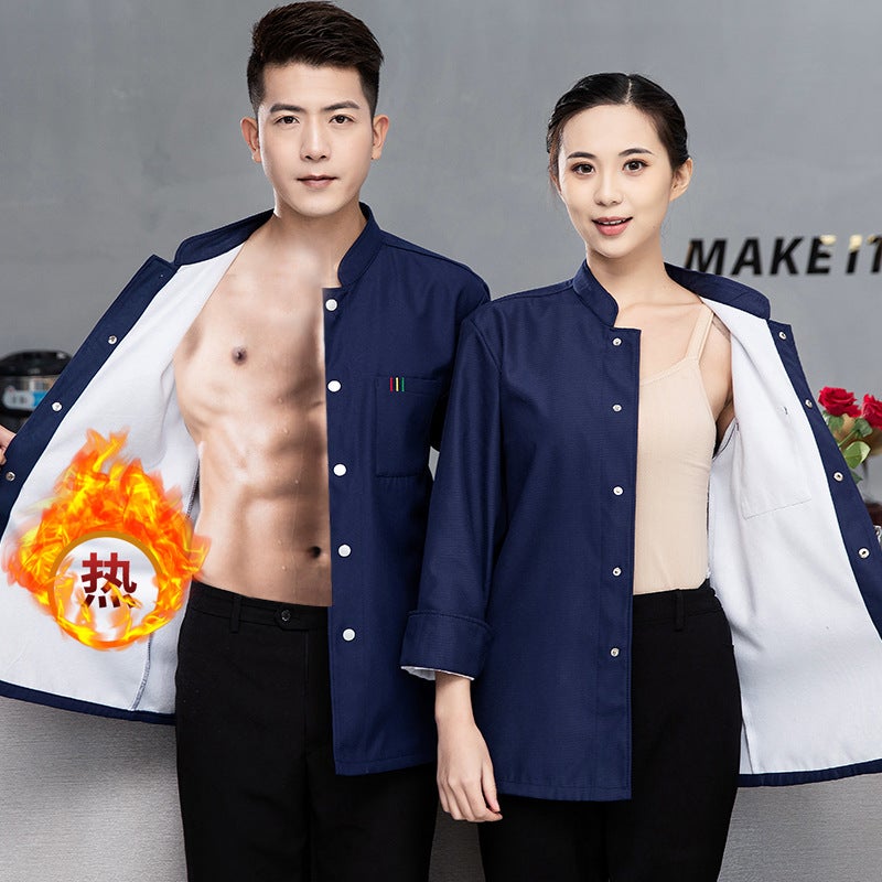 Fleece-Lined Thickened Warm Chef Work Clothes Long Sleeve Men'S And Women'S Catering El Restaurant Kitchen Clothes Baking Chef Clothes - Image 1
