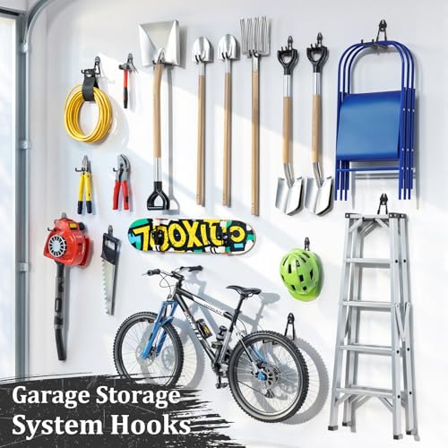 Housolution Steel Garage Hooks - 30Pack Anti-Slip Coating, Heavy Duty Wall Mount Hooks for Bikes, Garden Tools, Ladders, Hose, Bulk Items Ropes, Garage Tool Organizer with Extension Cord Wrap, Black - Image 2