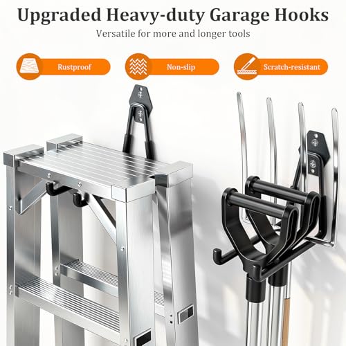 Housolution Steel Garage Hooks - 30Pack Anti-Slip Coating, Heavy Duty Wall Mount Hooks for Bikes, Garden Tools, Ladders, Hose, Bulk Items Ropes, Garage Tool Organizer with Extension Cord Wrap, Black - Image 5