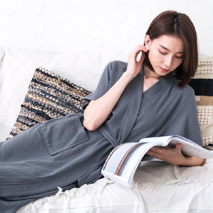 Couple Nightgown Waffle Long Sleeve El Bathrobe Men'S And Women'S Morning Robe Couple Pajamas Mid-Length Home Clothes - Image 1