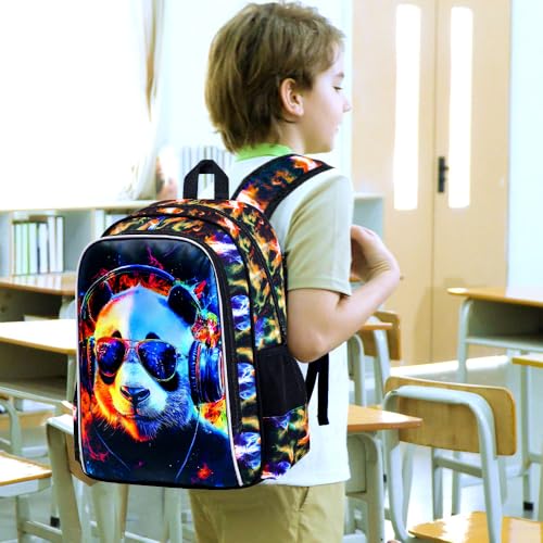 HPJGD 3PCS Panda Bookbag for Boys Water Resistant Kids Backpack with Lunch Box 17 School Bag Set for Teenagers Middle Elementary Sunglasses Panda - Image 3