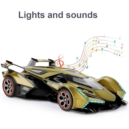 DEZICON 1:22 Scale Diecast Metal Car Lambo V12 GT Toy Car for Kids with Light Sound Pull Back Openable Door Collection Model Cars - Image 5