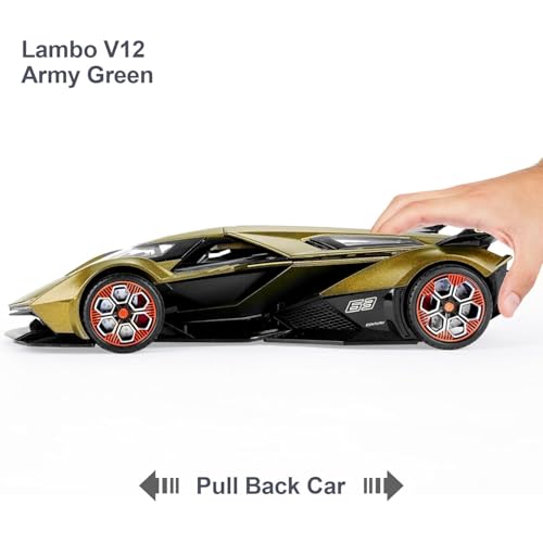 DEZICON 1:22 Scale Diecast Metal Car Lambo V12 GT Toy Car for Kids with Light Sound Pull Back Openable Door Collection Model Cars - Image 4