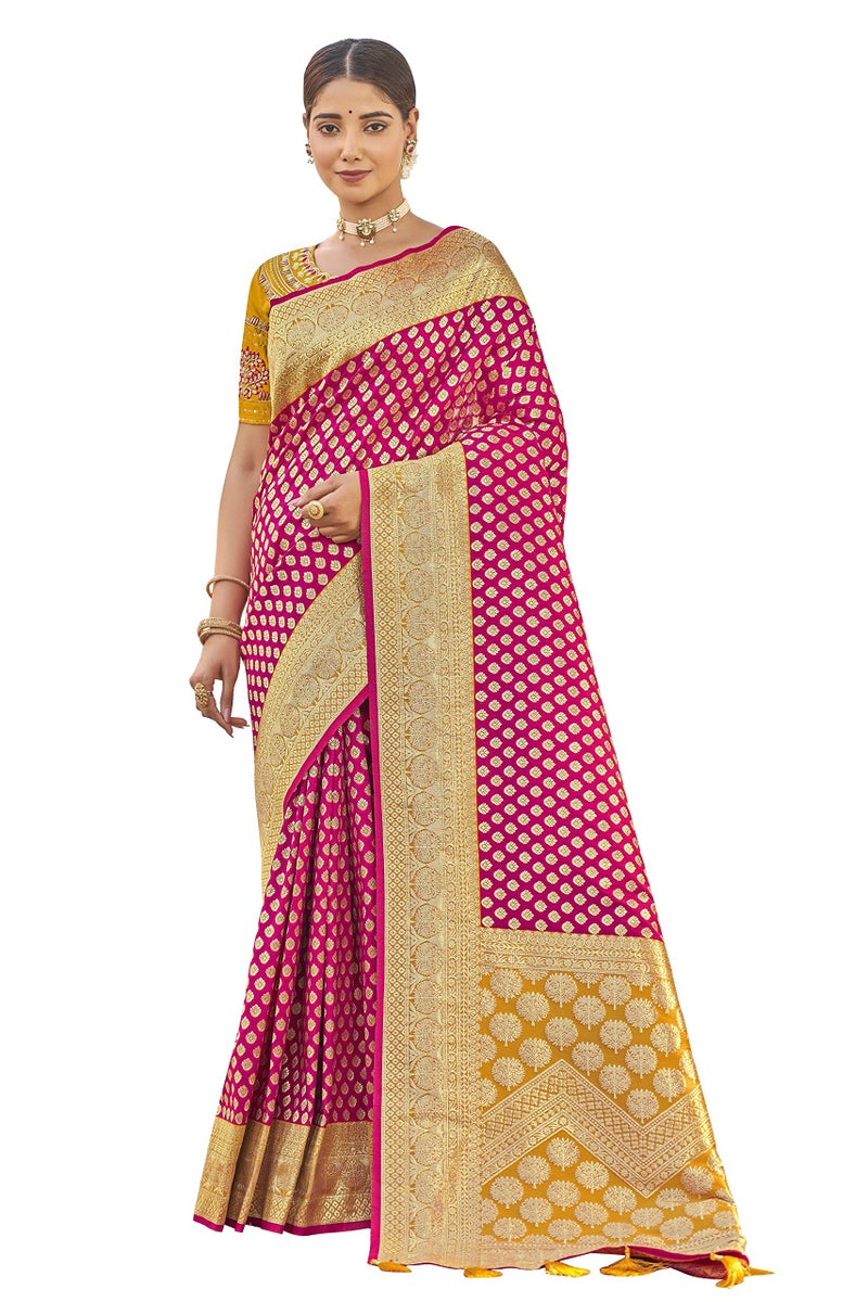 MANOHARI Adorable Woven Pattern Banarasi Silk Saree For Women With Blouse Piece_MN1741, Pink - Image 1
