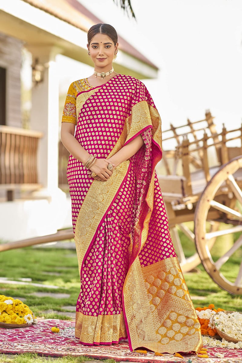 MANOHARI Adorable Woven Pattern Banarasi Silk Saree For Women With Blouse Piece_MN1741, Pink - Image 3
