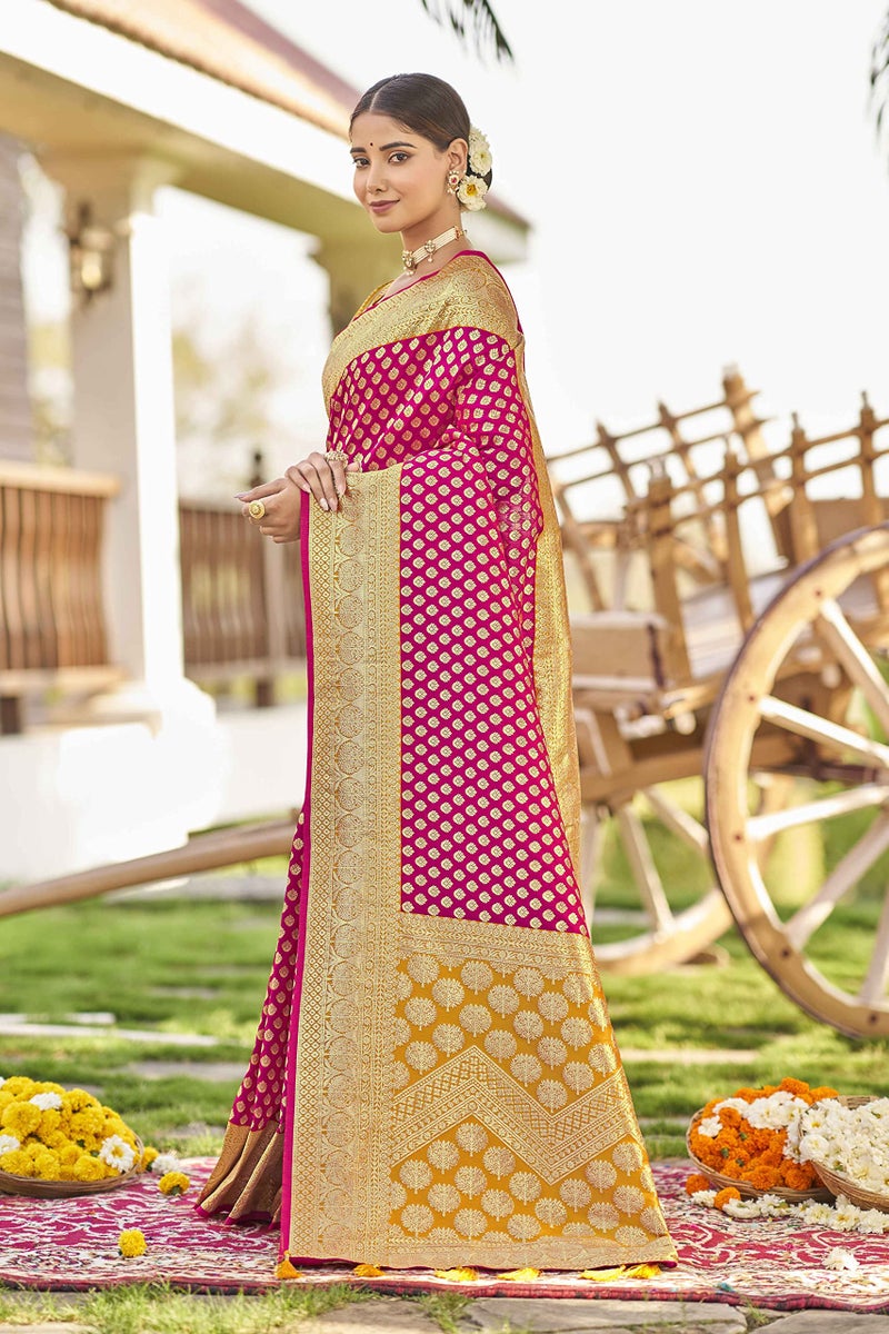 MANOHARI Adorable Woven Pattern Banarasi Silk Saree For Women With Blouse Piece_MN1741, Pink - Image 4