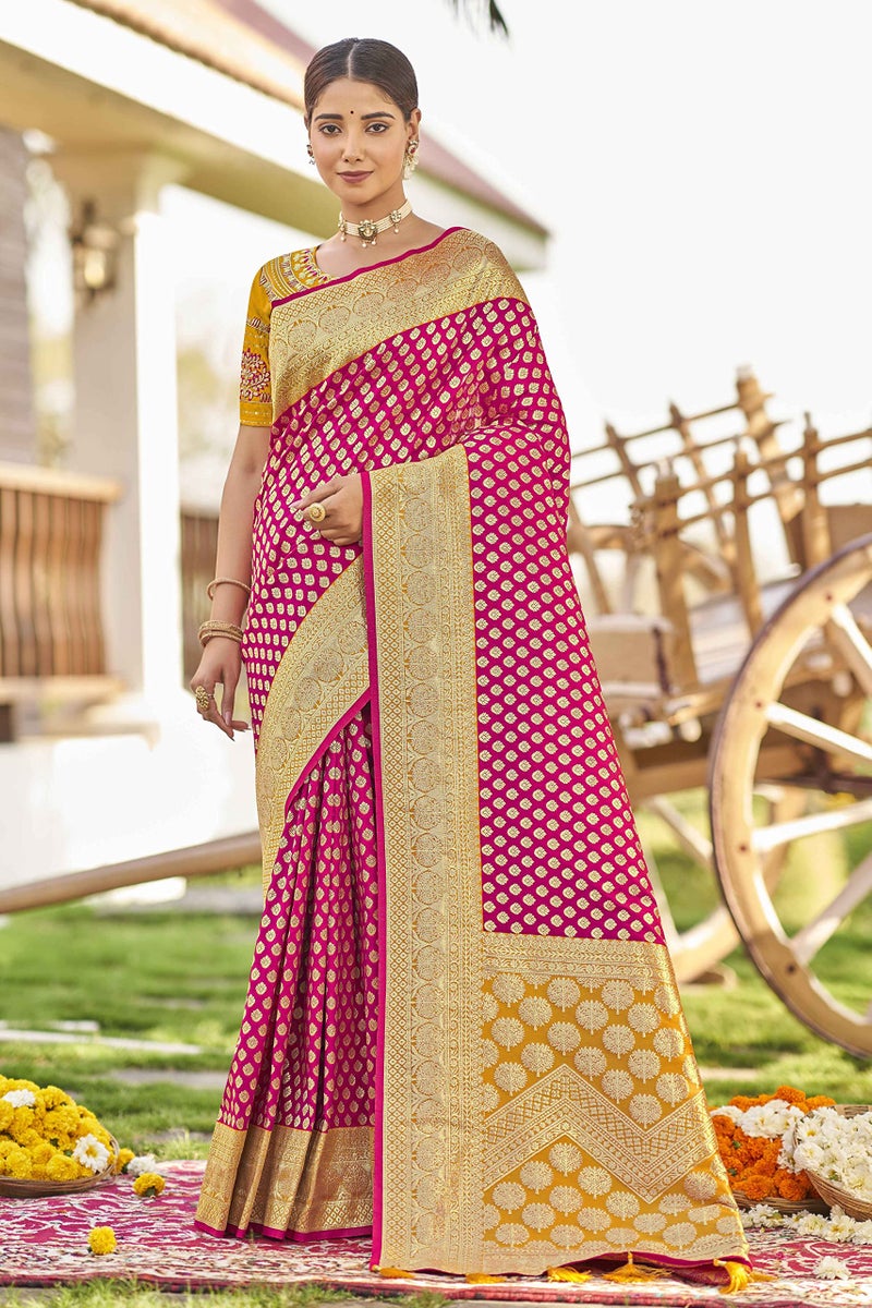MANOHARI Adorable Woven Pattern Banarasi Silk Saree For Women With Blouse Piece_MN1741, Pink - Image 2