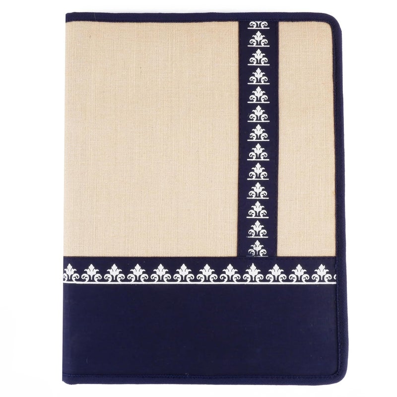 Asraw A4 Jute Professional File Folder Document Zipper Organizer for Corporate Meetings, Interview Portfolio, Certificates, Document Holder, Jute Conference File Folder (Blue) - Image 1