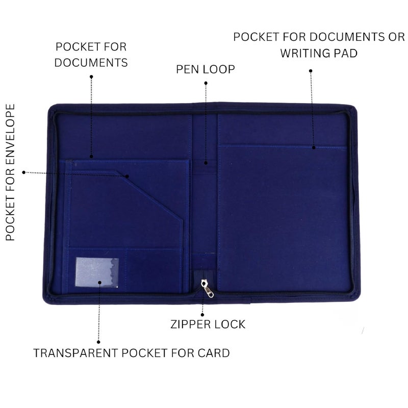 Asraw A4 Jute Professional File Folder Document Zipper Organizer for Corporate Meetings, Interview Portfolio, Certificates, Document Holder, Jute Conference File Folder (Blue) - Image 3