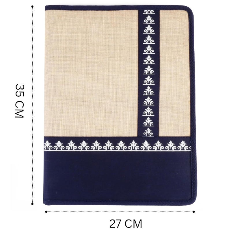 Asraw A4 Jute Professional File Folder Document Zipper Organizer for Corporate Meetings, Interview Portfolio, Certificates, Document Holder, Jute Conference File Folder (Blue) - Image 5