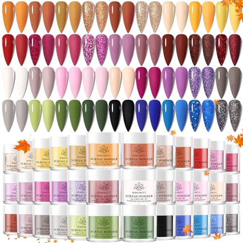 BORN PRETTY Acrylic Powder Set 36 Colors Fall Winter Acrylic Nail Powder Red Purple Green Blue Professional Polymer 3D Nail Art Kit for French Extension Carving Gift Set - Image 1
