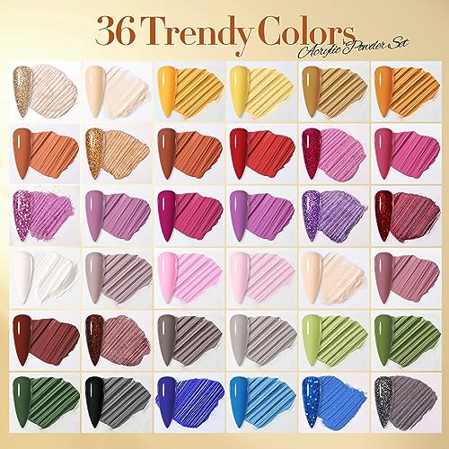 BORN PRETTY Acrylic Powder Set 36 Colors Fall Winter Acrylic Nail Powder Red Purple Green Blue Professional Polymer 3D Nail Art Kit for French Extension Carving Gift Set - Image 2