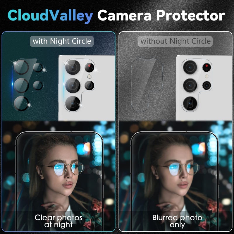 CloudValley [4 Pack Camera Lens Protector for Samsung Galaxy S23 Ultra 6.8in 5G, 9H Ultra Thin Tempered Glass Cover Anti-Scratch & Case Friendly [Not Affect Flash & Night Shot], Night Circle - Image 5