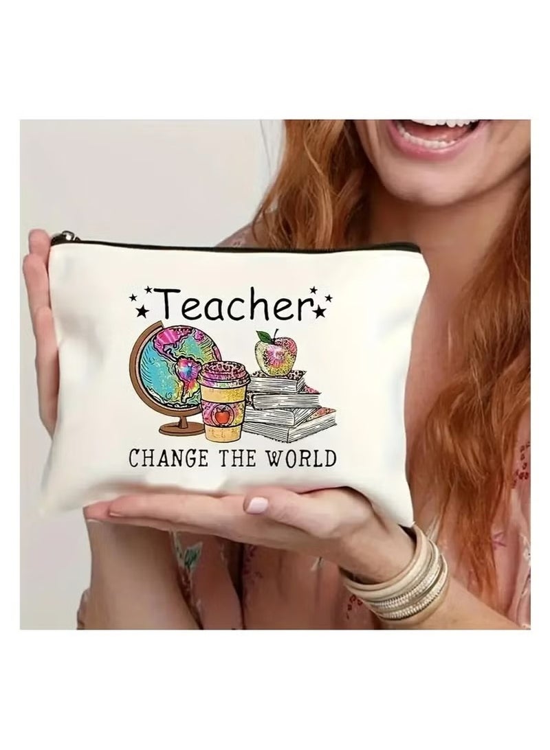 Generic Teacher Appreciation Makeup Bag - Perfect Gift for Retirement, Birthday, Graduation & Teacher's Day - Durable Polyester, Non-Waterproof, Scent-Free Cosmetic Pouch - Image 2
