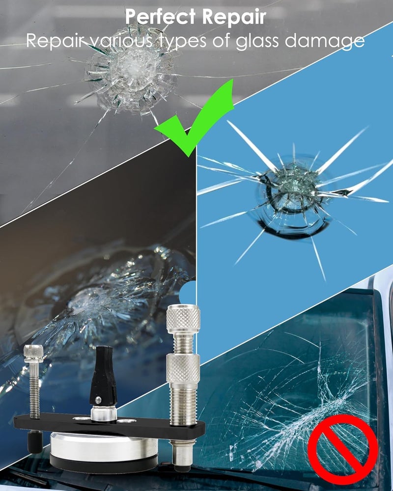 Stainless Steel Windshield Repair Kit, Professional Glass Repair Bridge Assembly Set with Injector, Automotive Tool for Injecting Resin Auto Glass and Rock Chip Star-Shaped Cracks Repair Black - Image 2