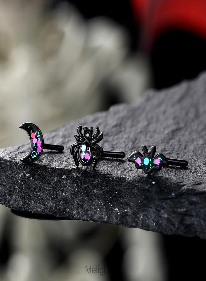 Melighting MeIighting 3PCS Black Nose Rings 20G Halloween Nose Studs Surgical Steel 316L Spider Nose Piercing Jewelry L Shaped Bat Nostril Piercing Jewerly - Image 3