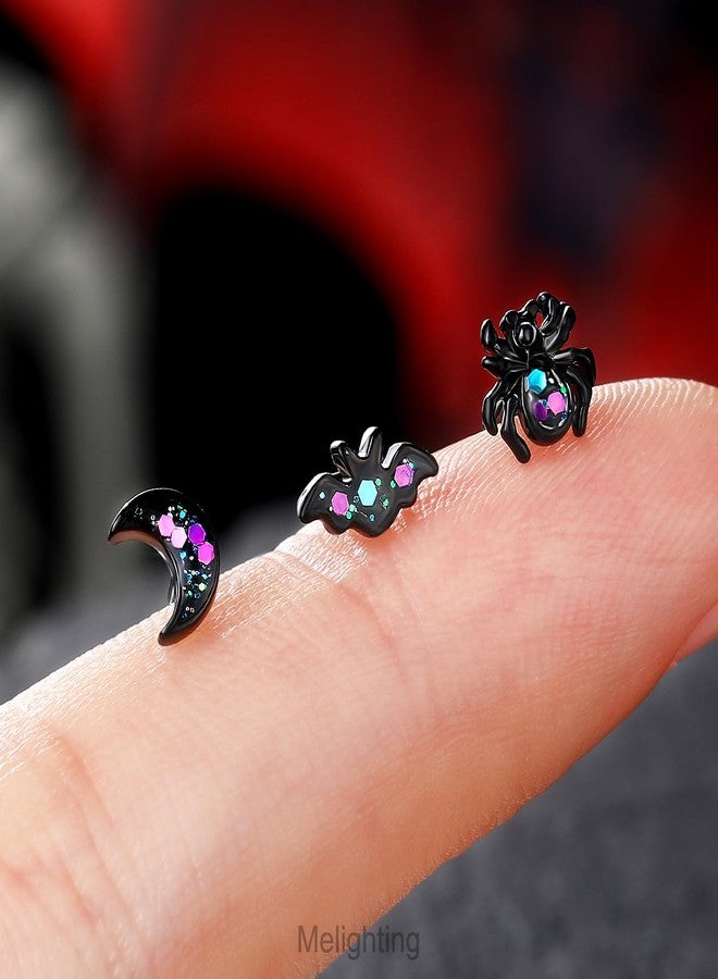 Melighting MeIighting 3PCS Black Nose Rings 20G Halloween Nose Studs Surgical Steel 316L Spider Nose Piercing Jewelry L Shaped Bat Nostril Piercing Jewerly - Image 2