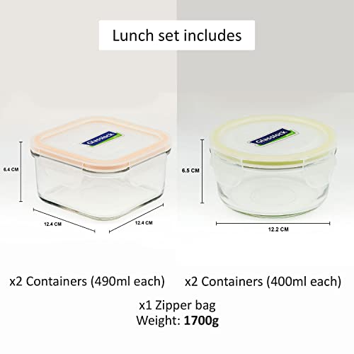 Glasslock Korea Tempered Glass Lunch Box for Office Use - Square & Round, 490ml, Set of 4 - Airtight Glass Tiffin Box With Carry Bag for Office for Men & Women-Microwave/Dishwasher/Fridge/Freezer Safe - Image 5