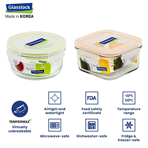 Glasslock Korea Tempered Glass Lunch Box for Office Use - Square & Round, 490ml, Set of 4 - Airtight Glass Tiffin Box With Carry Bag for Office for Men & Women-Microwave/Dishwasher/Fridge/Freezer Safe - Image 3
