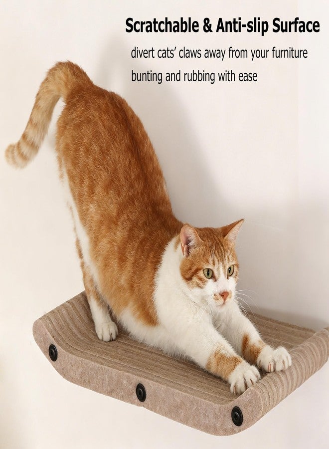 HAPYKITYS Wall Mounted Cat Shelves and Perches,Scratcher Cat Beds & Furniture for Indoor Cats, Soft PET Felt Feline Climbing Wall Set, Modern Jungle Gym System for Lounging and Sleeping(Set of 4-Oatmeal) - Image 2