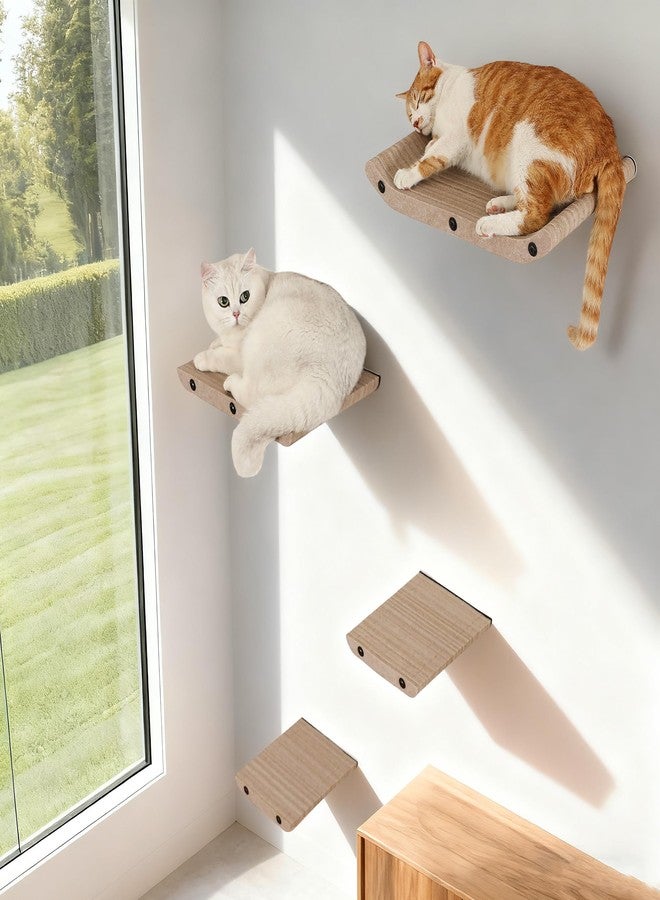HAPYKITYS Wall Mounted Cat Shelves and Perches,Scratcher Cat Beds & Furniture for Indoor Cats, Soft PET Felt Feline Climbing Wall Set, Modern Jungle Gym System for Lounging and Sleeping(Set of 4-Oatmeal) - Image 1