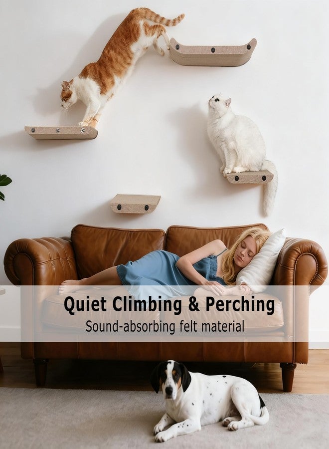 HAPYKITYS Wall Mounted Cat Shelves and Perches,Scratcher Cat Beds & Furniture for Indoor Cats, Soft PET Felt Feline Climbing Wall Set, Modern Jungle Gym System for Lounging and Sleeping(Set of 4-Oatmeal) - Image 3