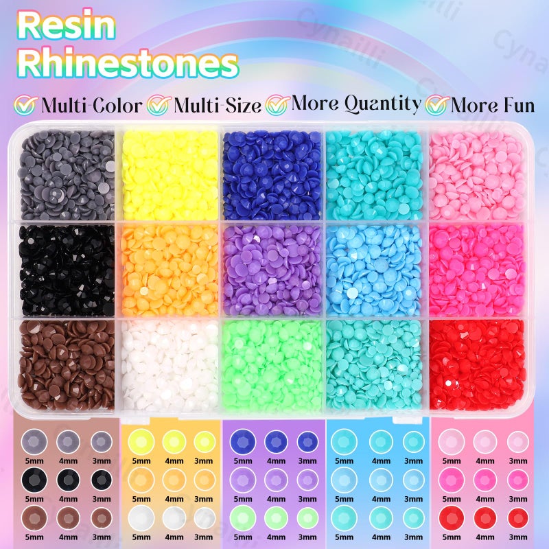 Cynailli 15 Grids Resin Rhinestones for Crafting, Rainbow Colors Bedazzling Gems Kit, Black Red Pink Blue Purple Orange Color Jelly Resin Rhinestones for Nails Face Eyes Makeup Crafts Tumblers Bottles - Image 2