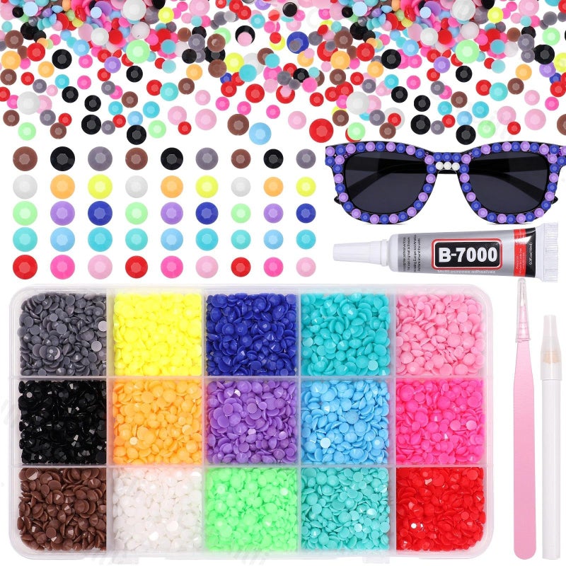 Cynailli 15 Grids Resin Rhinestones for Crafting, Rainbow Colors Bedazzling Gems Kit, Black Red Pink Blue Purple Orange Color Jelly Resin Rhinestones for Nails Face Eyes Makeup Crafts Tumblers Bottles - Image 1