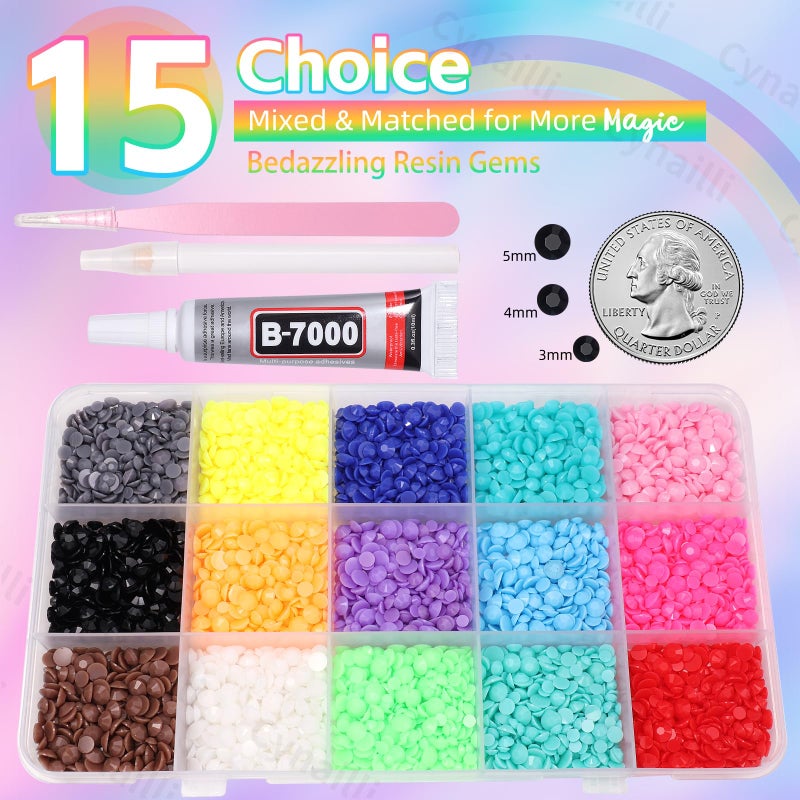 Cynailli 15 Grids Resin Rhinestones for Crafting, Rainbow Colors Bedazzling Gems Kit, Black Red Pink Blue Purple Orange Color Jelly Resin Rhinestones for Nails Face Eyes Makeup Crafts Tumblers Bottles - Image 3