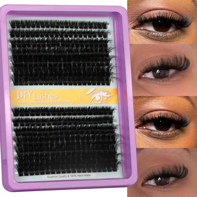 Himirell Lash Extension Kit - 280 Pcs 60D+80D Thick Wispy Clusters (9-18MM) with D & C Curl for Home Makeup - Image 3