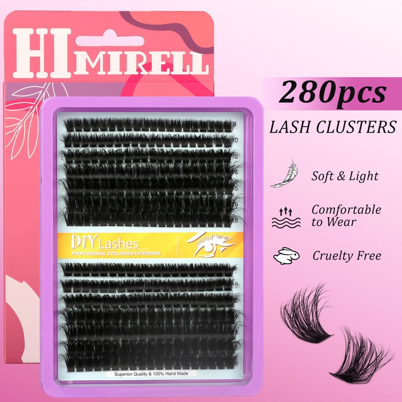 Himirell Lash Extension Kit - 280 Pcs 60D+80D Thick Wispy Clusters (9-18MM) with D & C Curl for Home Makeup - Image 2