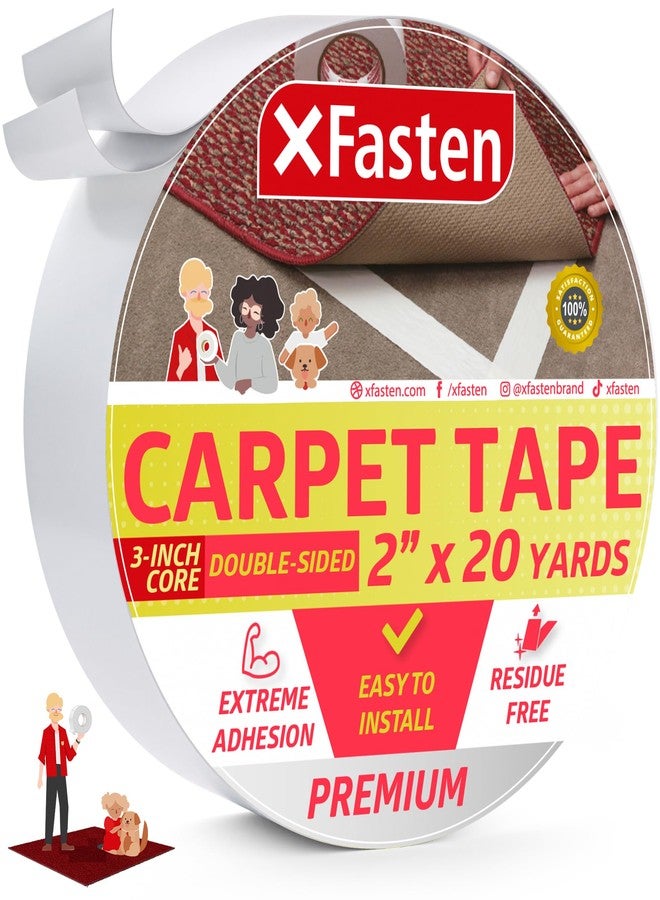XFasten Carpet Tape Double Sided - Heavy Duty 2” x 20 yds Gentle on Surface Double Sided Carpet Tape for Area Rugs Over Carpet for Hardwood Floors, Corner Rug Tape for Carpet to Carpet - Image 1