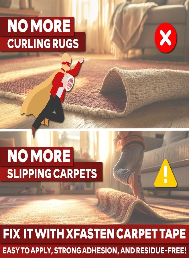 XFasten Carpet Tape Double Sided - Heavy Duty 2” x 20 yds Gentle on Surface Double Sided Carpet Tape for Area Rugs Over Carpet for Hardwood Floors, Corner Rug Tape for Carpet to Carpet - Image 2